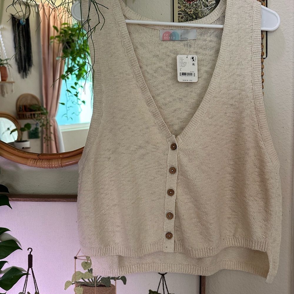 Beige Knit Vest with Button Detail